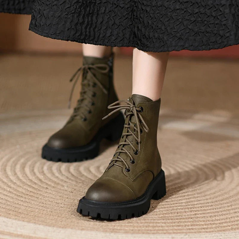 London Bota Feminina De Couro Tratorada