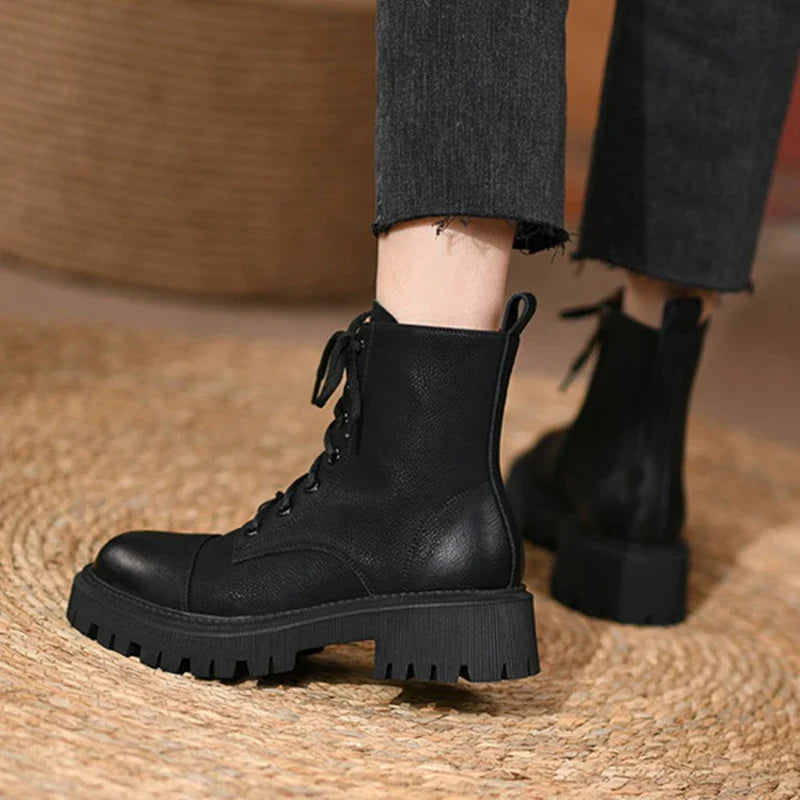London Bota Feminina De Couro Tratorada