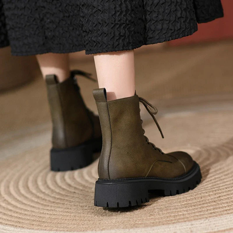 London Bota Feminina De Couro Tratorada