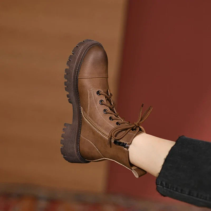 London Bota Feminina De Couro Tratorada