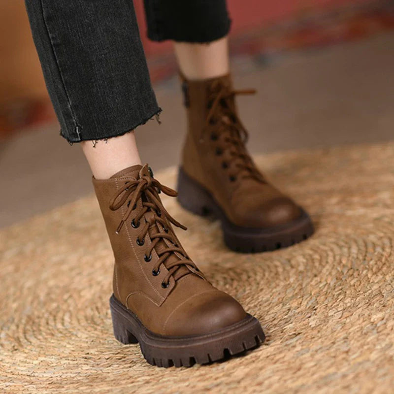 London Bota Feminina De Couro Tratorada