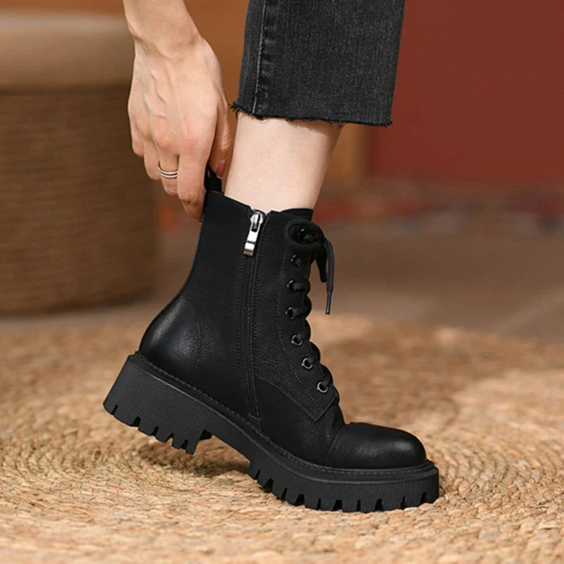 London Bota Feminina De Couro Tratorada